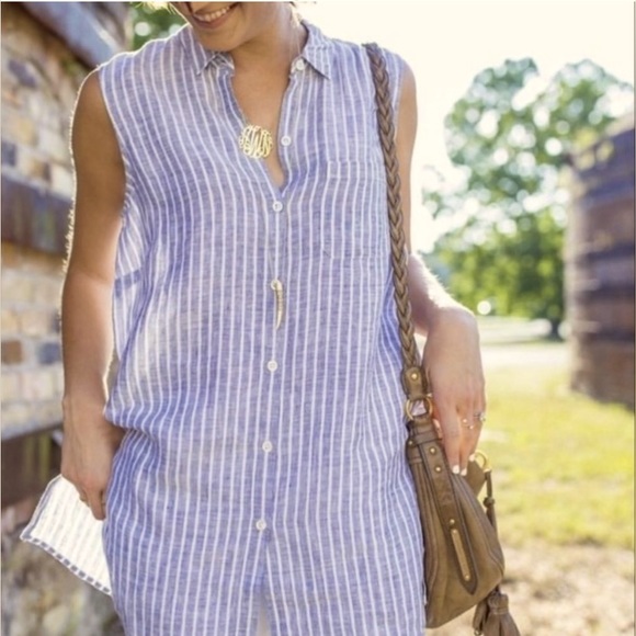 J. Jill Tops J Jill Sleeveless Blue White Linen Tunic Top S Poshmark